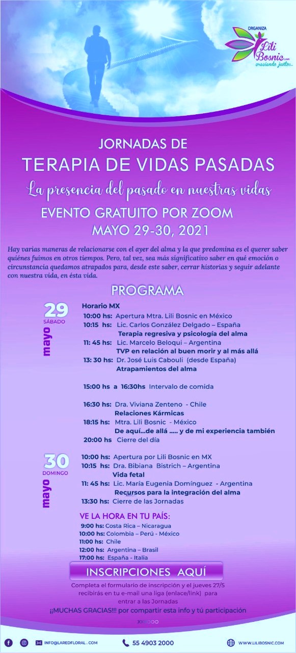 Jornadas de Terapia de Vidas Pasadas. 29-30 de Mayo de 2021.