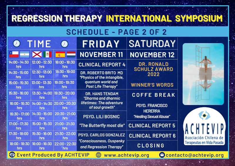 First International Symposium on Regressive Therapy organised by ACHTEVIP. Schedule 2.