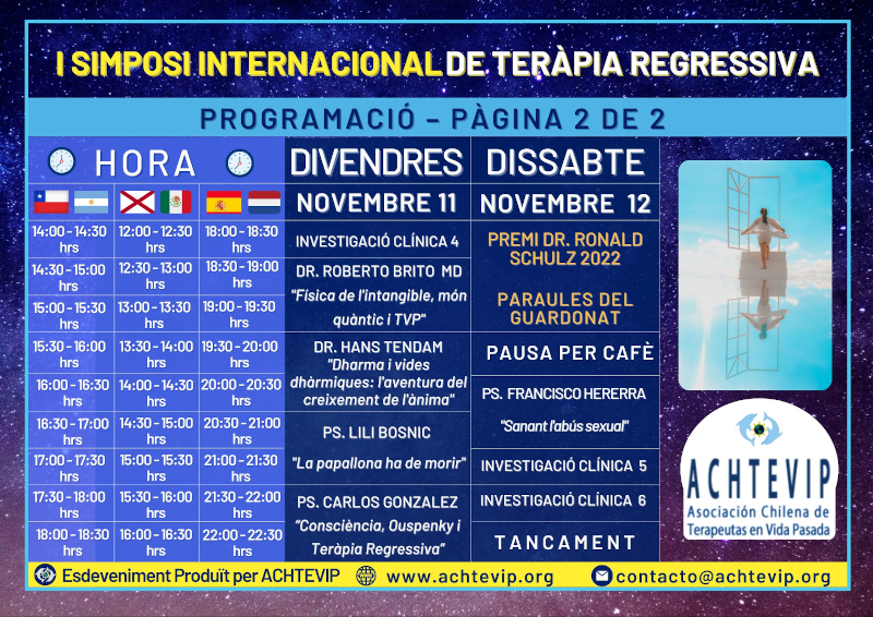 Primer Simposi Internacional de Teràpia Regressiva organitzat per l'ACHTEVIP. Horari 2.