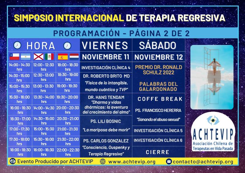 Primer Simposio Internacional de Terapia Regresiva organizado por la ACHTEVIP. Horario 2.