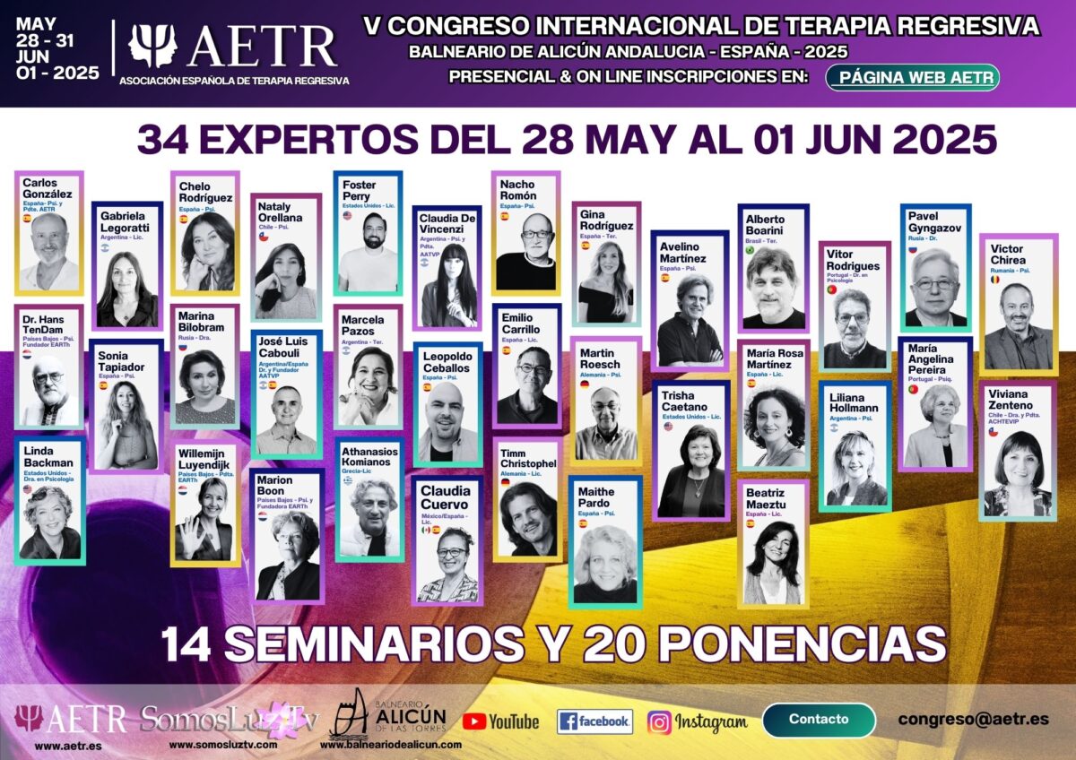 V Congreso Internacional de Terapia Regresiva 28, 29, 30, 31 de mayo y 1 de junio de 2025.