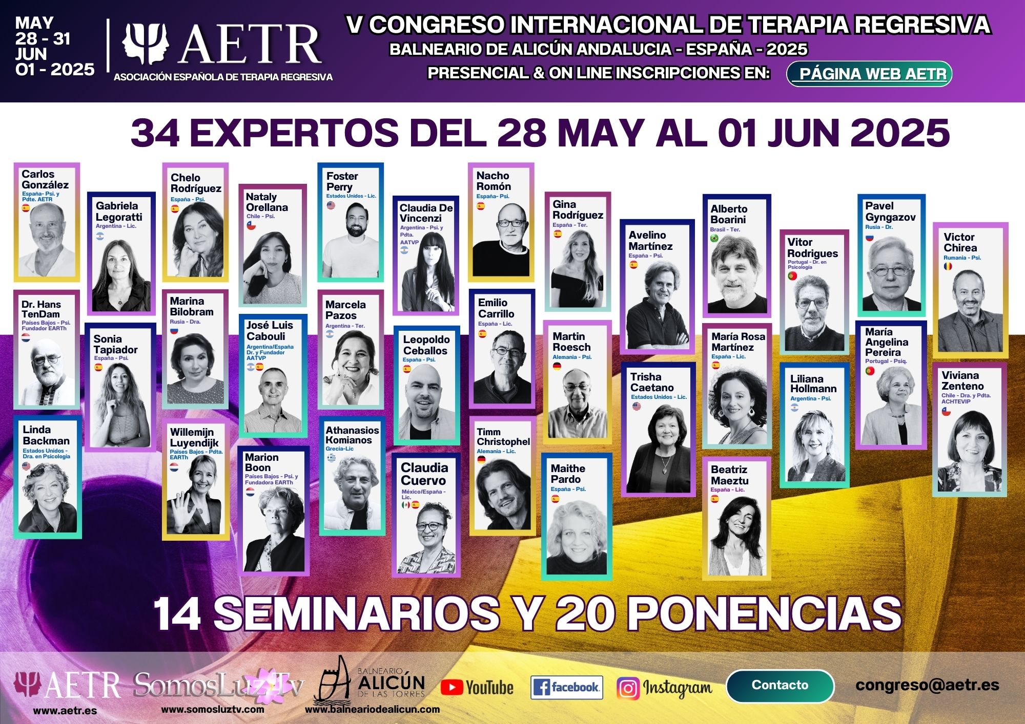 V Congrés Internacional de Teràpia Regressiva 28, 29, 30, 31 de maig i 1 de juny del 2025. Cartell oficial.