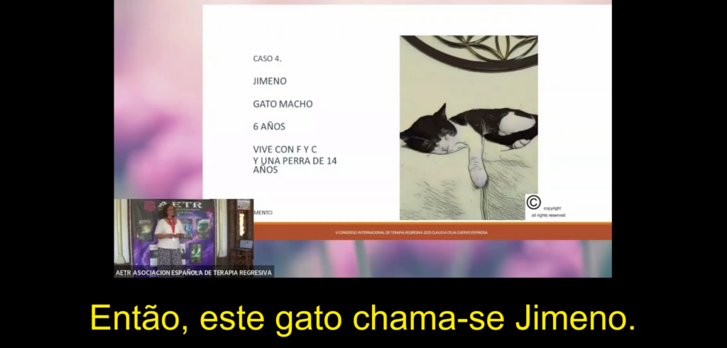 Palestra de Claudia Cuervo. Caso do gato Jimeno. Voz em castelhano com legendas em português.